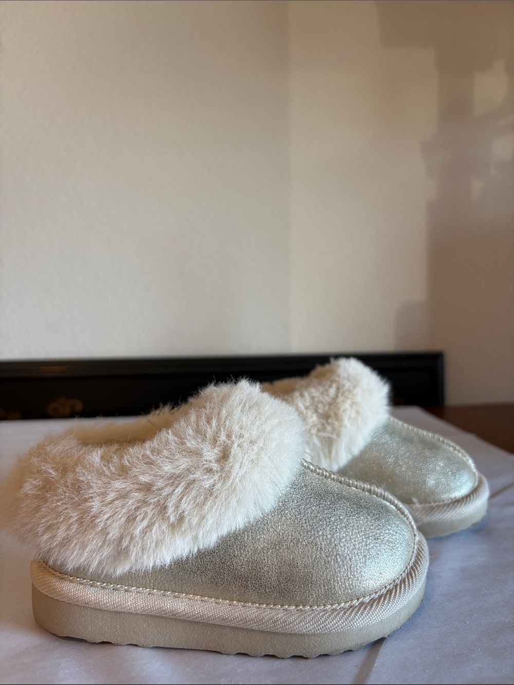Cozy Gold and Cream Kids Slippers